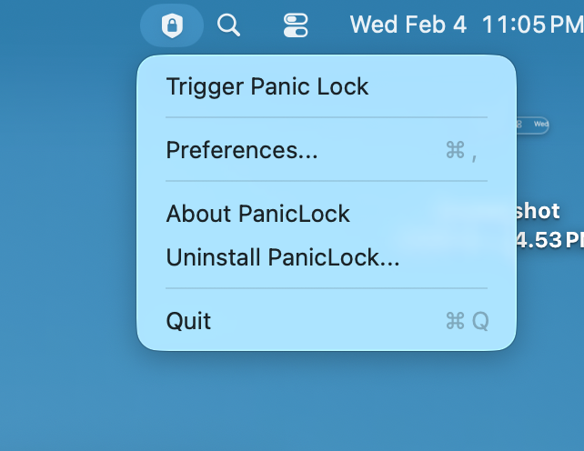 PanicLock Menu Bar